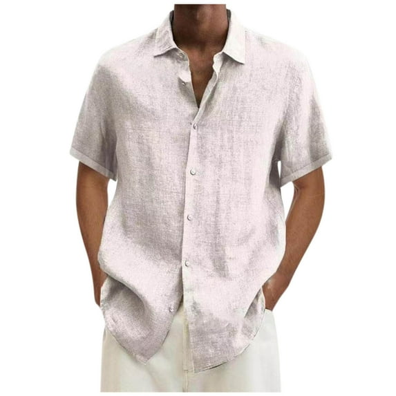 Hvyesh Mens Short Sleeve Cuban Camp Shirt Linen Cotton Hippie Beach Button Down Shirts Summer Beach T Shirts