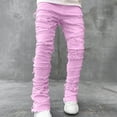 thumbnail image 1 of Hvyesh Mens Stretchy Jeans Ripped Stacked Denim Pants,Men's Streetwear Jeans Y2K Hip Hop Jeans Casual High Waisted Slimming Leg Distressed Harajuku Denim Pants Pink,M, 1 of 7