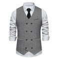 thumbnail image 1 of Hvyesh Mens Suit Vest Lapel Herringbone Tweed V Neck Waistcoat Business Formal Sleeveless Jacket, 1 of 8