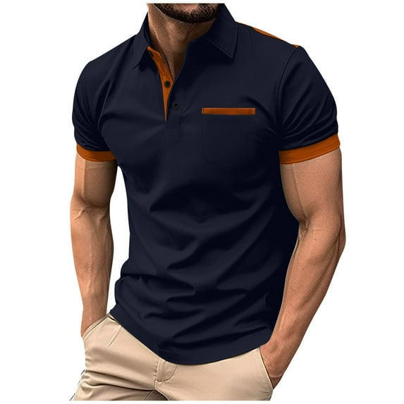 Hvyesh Mens Summer Golf Shirts Classic Color Block Casual T Shirts with Pocket Button Up Collared Tennis Tshirts Lightweight Breathable Golf Gym Tees