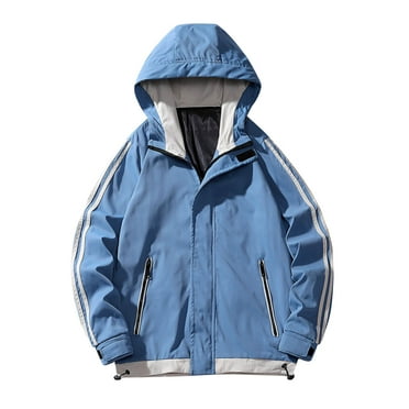 Hvyesh Mens Windproof Jackets with Hood,Trendy Color Block Windbreaker Fall Winter Long Sleeve Water Resistans Raincoat Multi Pockets Outerwear