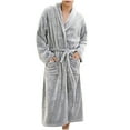 thumbnail image 1 of Hvyesh Mens Womens Bathrobes Pajamas Soft Thick Knee Length Loungewear Loose Lapel Collar Long Sleeve Towel Bathrobe Comfy Long Pajamas Lovers' Home Clothes with Pockets, 1 of 3