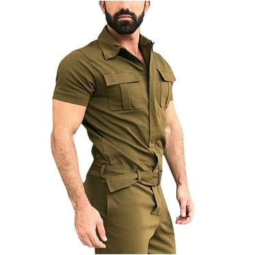 Hvyesh Mens Work Coveralls Short-Sleeve Jumpsuits Overalls - Protective Overalls Durable Workwear Boiler Suit for Mechanics Warehouse Garages