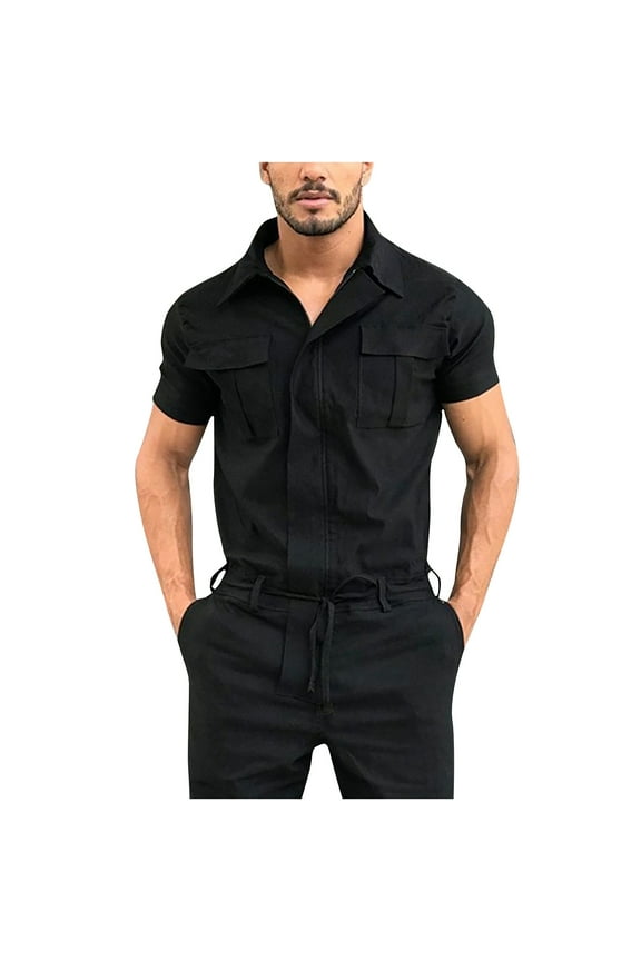 Mens Workwear Coveralls Work Mechanic Jumpsuits Short Sleeve Coverall Work Wear Loose Solid Bib Overalls