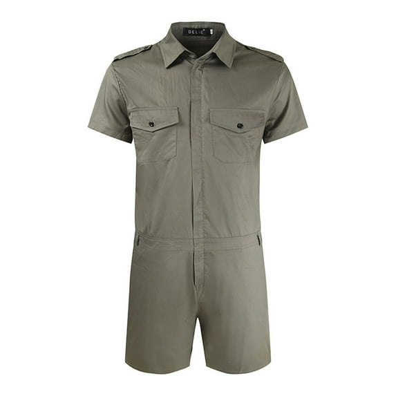 Hvyesh Mens Zip-Front Shorts Coverall Short Sleeve Casual Overalls Work Wear One Piece Slim Fit Rompers Jumpsuits with Pockets