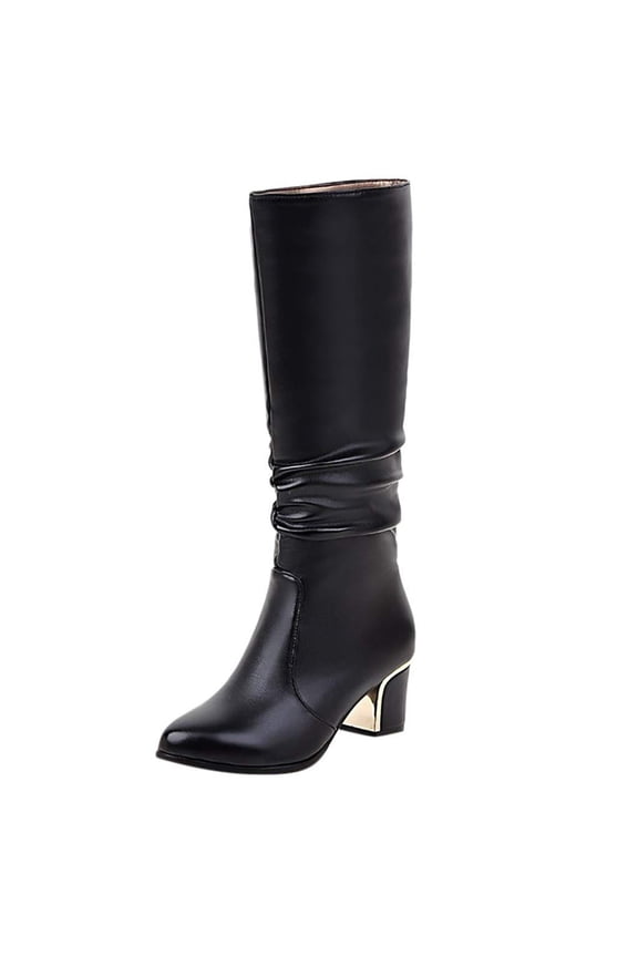 Mid Calf Boots for Women Chunky High Heel Platform Boots Fashion PU Leather Cosplay Solid Color Women's Dress Knee High Boots Women's Shoes Clearance
