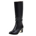 thumbnail image 1 of Hvyesh Mid Calf Boots for Women Chunky High Heel Platform Boots Fashion PU Leather Cosplay Solid Color Women's Dress Knee High Boots Women's Shoes Clearance, 1 of 5