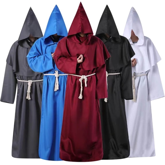 Hvyesh Monk Robe Medieval Friar Monk Priest Hooded Robe Cloak Halloween Uniform Monk Costume with Belt