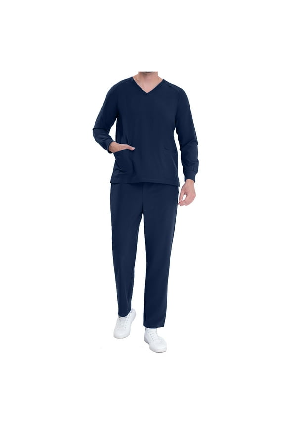 Nurse Scrub Sets for Men Women V-Neck Long Sleeve Top Scrub Pants Sets Medical Uniform Scrubs Suit for Unisex