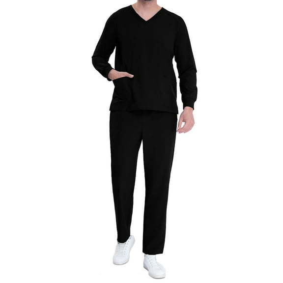 Hvyesh Nurse Scrub Sets for Men Women V-Neck Long Sleeve Top Scrub Pants Sets Medical Uniform Scrubs Suit for Unisex