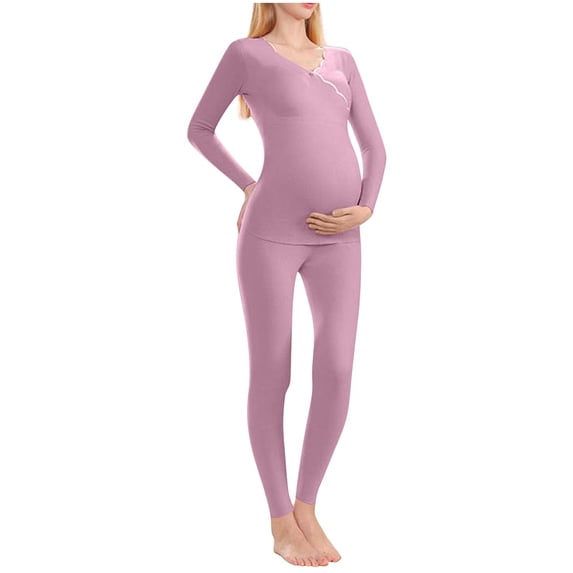 Hvyesh Nursing Pajama Set Long Sleeve Maternity Clothes Labor Pregnancy Pjs Breastfeeding Thermal Underwear Sleepwear