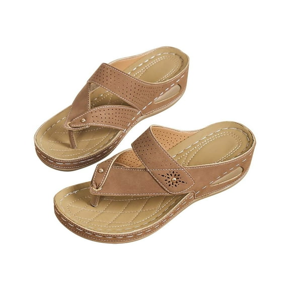 Hvyesh Orthopedic Sandals for Women, Women Walking Slippers with Arch Support Anti-Slip Breathable Sandal Vintage Slip On Flip Flops Sandals Women Dressy Summer Flat