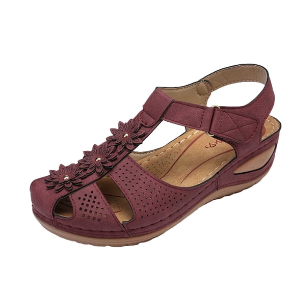 Hvyesh Orthopedic Sandals for Women,Women Walking Slippers with Arch Support Flat Sandals Summer Dressy Closed-Toe Leather Sandal Thick Bottom Beach Casual Slip on Sandals Beach Dress Comfortable