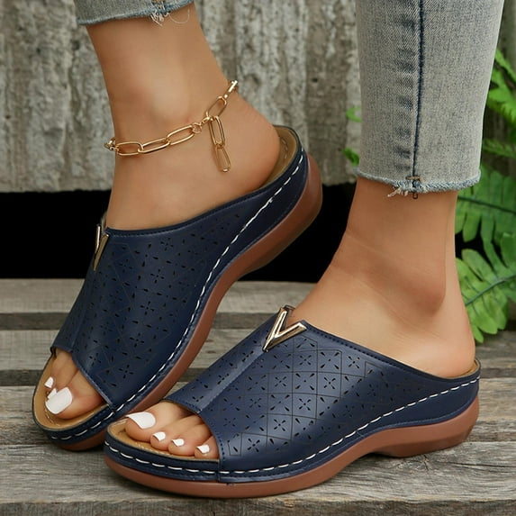 Hvyesh Orthopedic Sandals for Women Dressy Summer Peep Toe Sandals Comfy Slip On Sandals Bohemian Breathable Sandal Size 5.5