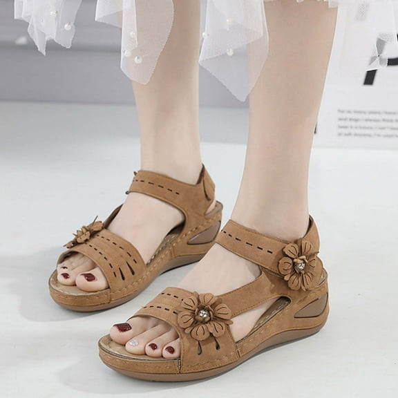 Hvyesh Orthopedic Sandals for Women Dressy Summer, Sandals Lunge Massage Shoes Summer Fashion Casual Elegant Wedge Heel Sandals Size 7