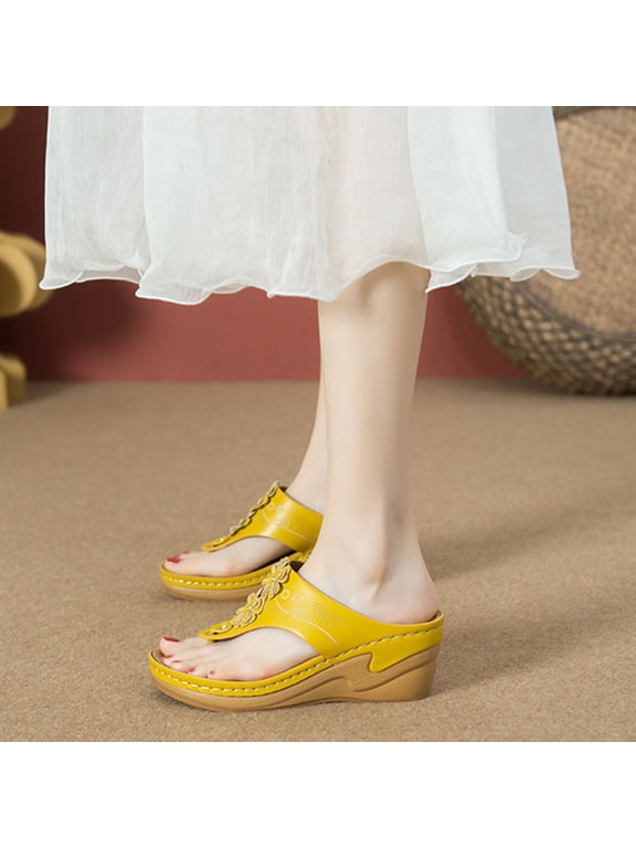 Orthopedic Sandals for Women Flip Flops Dressy, Summer Thong T-Strap Orthotic Wedge Comfortable Arch Support Platform Sandals Casual Walking Wedges