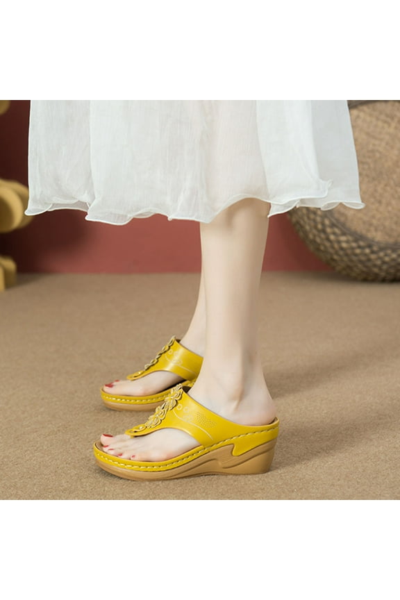 Orthopedic Sandals for Women Flip Flops Dressy, Summer Thong T-Strap Orthotic Wedge Comfortable Arch Support Platform Sandals Casual Walking Wedges