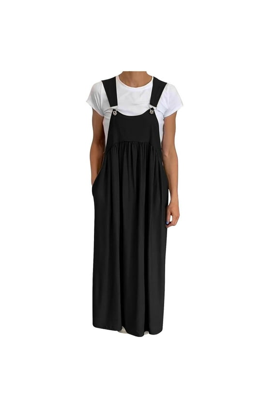 Overall Dress for Women Loose Adjutable Strap Jumper Dress Plus Size Casual Maxi Dresses with Pockets
