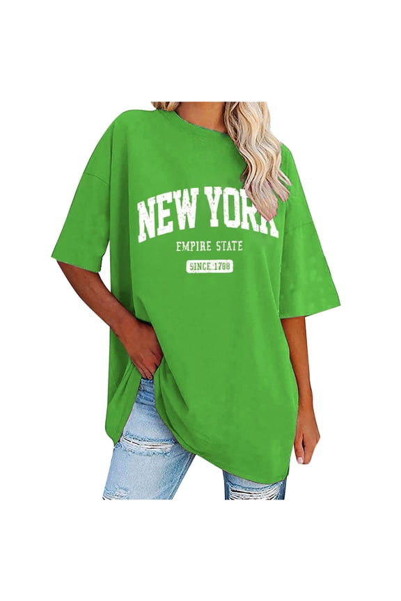 Oversize T Shirts for Women Short Sleeve Crewneck Summer Tops Casual Letter Print Tee Shirts 2025 Trendy Clothes