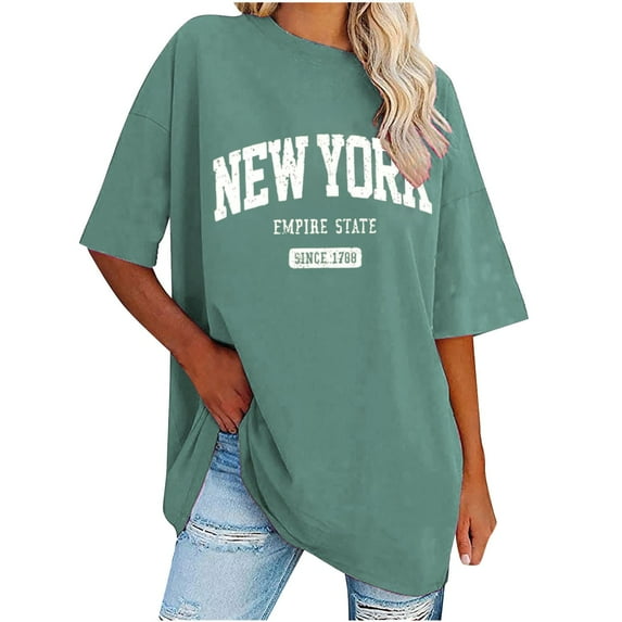 Hvyesh Oversize T Shirts for Women Short Sleeve Crewneck Summer Tops Casual Letter Print Tee Shirts 2025 Trendy Clothes
