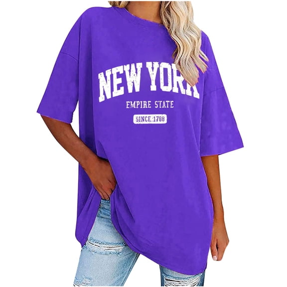 Hvyesh Oversize T Shirts for Women Short Sleeve Crewneck Summer Tops Casual Letter Print Tee Shirts 2025 Trendy Clothes