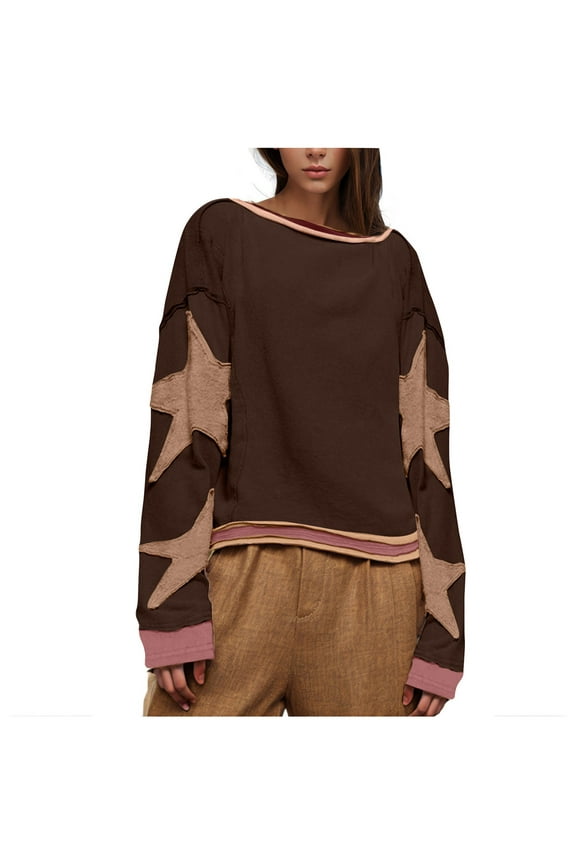 Oversized Graphic Sweatshirt for Women Y2k Long Sleeve Drop Shoulder Crewneck Shirt Tops Vintage Sweater Jacket