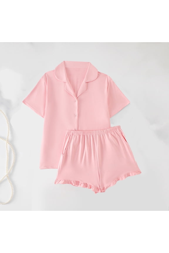 Pajamas Silk Pajama Set Women Short Sleeve Sleepwear Two Piece Button Down Pj Set with Pockets