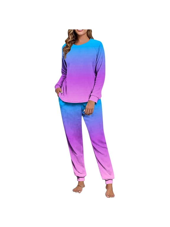 Pajamas for Women Set Comfy Tie Dye Lounge Sets Two Piece Long Sleeve Cute Pjs Soft Sleepwear Fall Winter Clothing