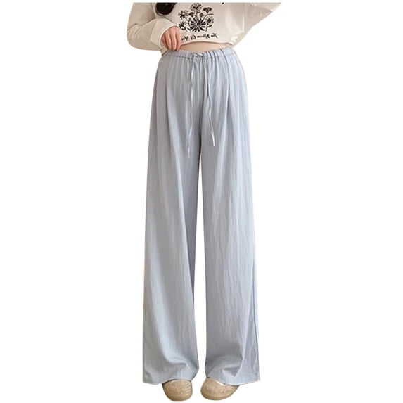 Hvyesh Palazzo Pants for Women Wide Leg Drawsting High Waisted Casual Pants Plus Size Maternity Straight Leg Pants with Pockets