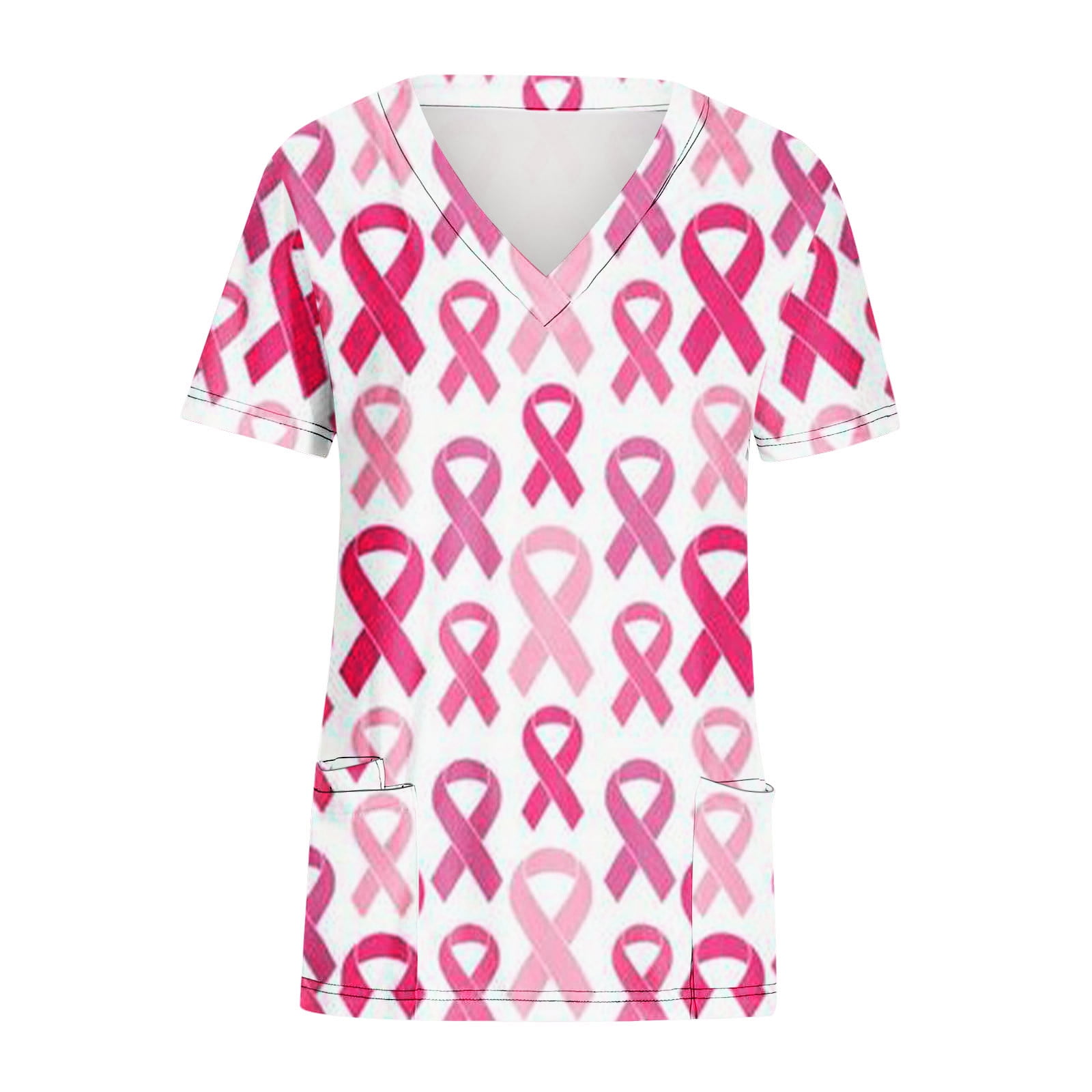Hvyesh Pink Ribbon Scrubs for Women V-Neck Short Sleeve Medical Scrub ...