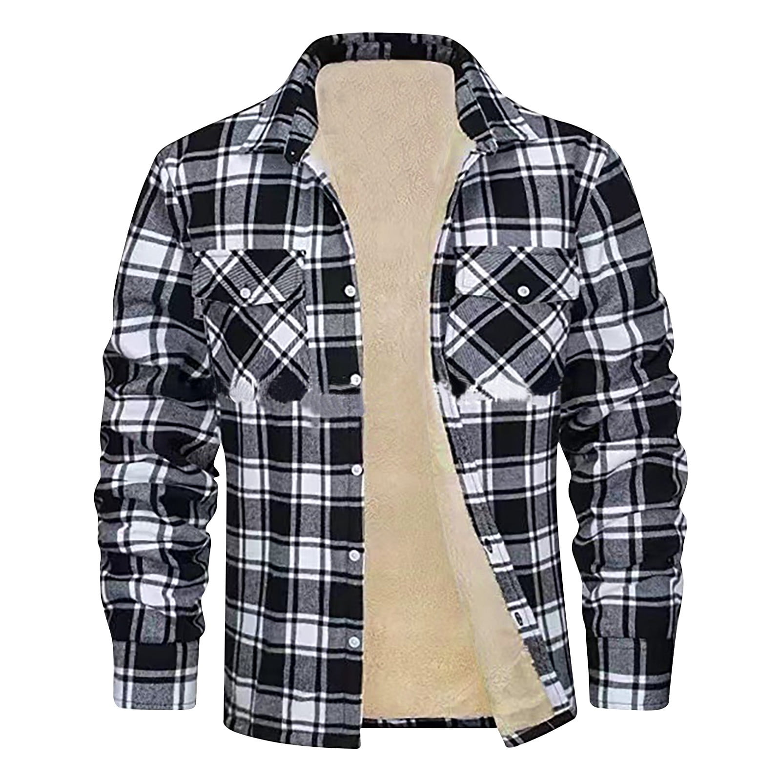 Hvyesh Plaid Fleece Shirt Jacket for Men Big and Tall Sherpa-Lined ...