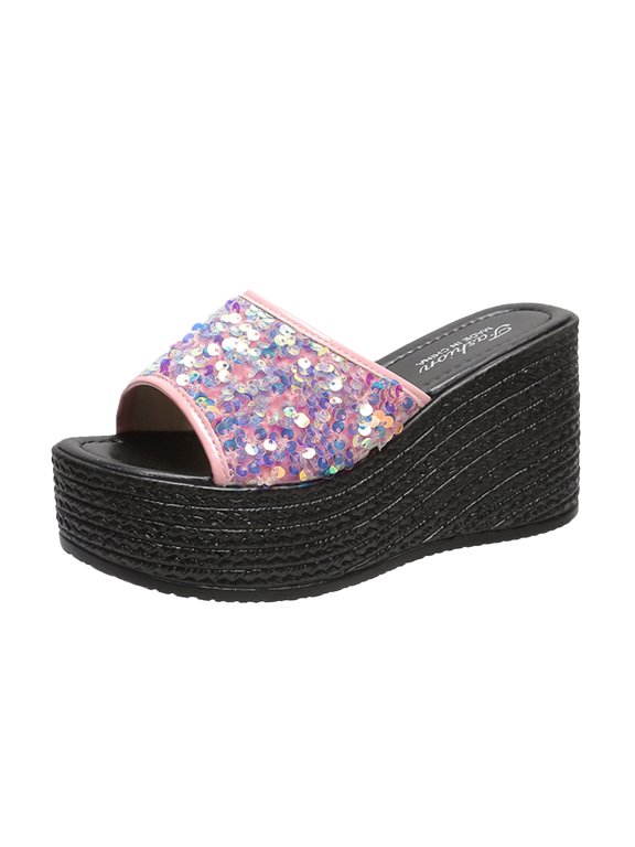 Platform Sandals for Women - Soft Memory Foam Padded Platform Wedges Sandals - Slip On Platform Slides - Comfy Open Toe Mules Summer Casual Flatform Platform Wedge Slides for Women
