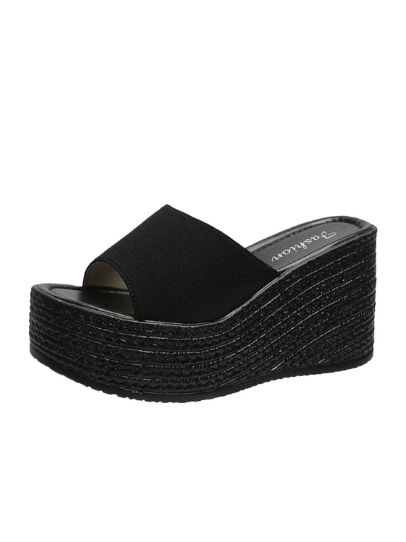 Wedge Sandals for Women - Soft Memory Foam Padded Wedge Wedges Sandals - Slip On Wedge Slides - Comfy Open Toe Mules Summer Casual Flatform Wedge Wedge Slides for Women