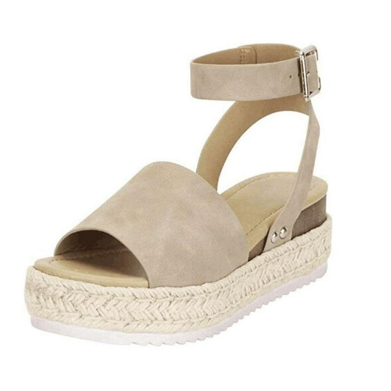 New Women Cork Wedge Sandals Peep Toe Platform High Heel Slingback Ankle  Strap