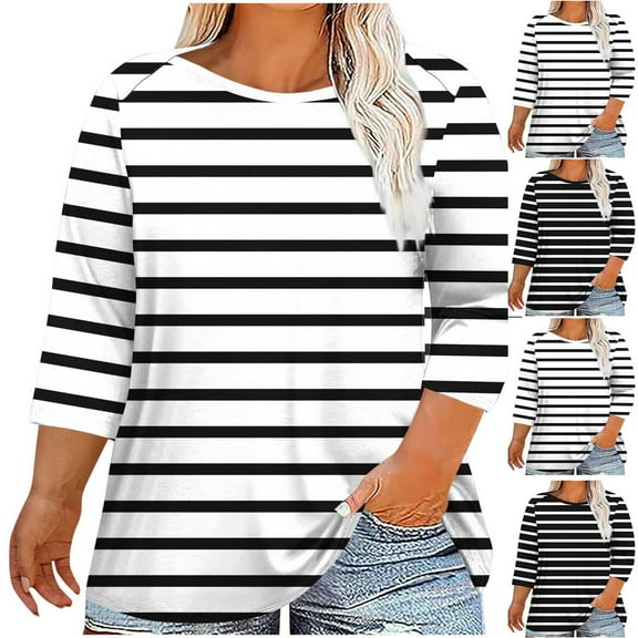 Hvyesh Plus Size 3/4 Sleeve Tops for Women Summer Print T Shirt 2025 Summer Oversized Tshirts Promociones