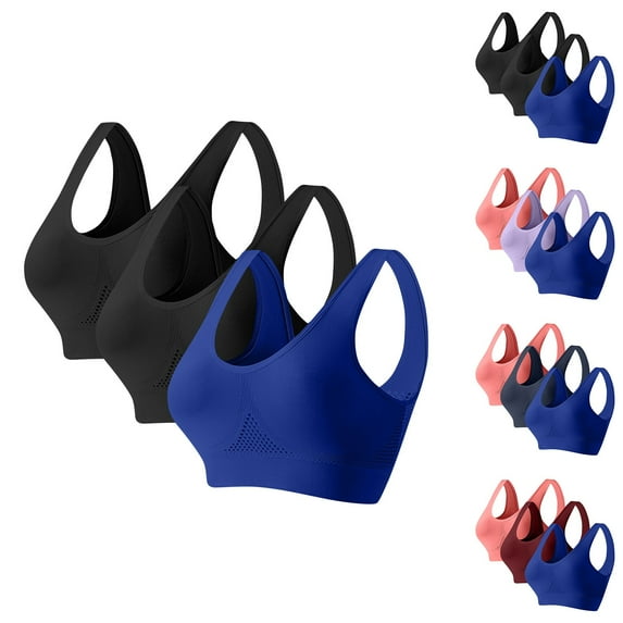 Hvyesh Plus Size Bras for Women Comfort Seamless Wireless Stretchy Sports Bra Full-Coverage Yoga Bras 3 Pack