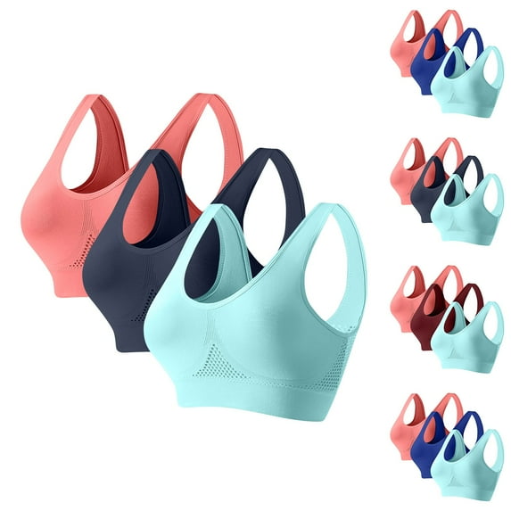 Hvyesh Plus Size Bras for Women Comfort Seamless Wireless Stretchy Sports Bra Full-Coverage Yoga Bras 3 Pack