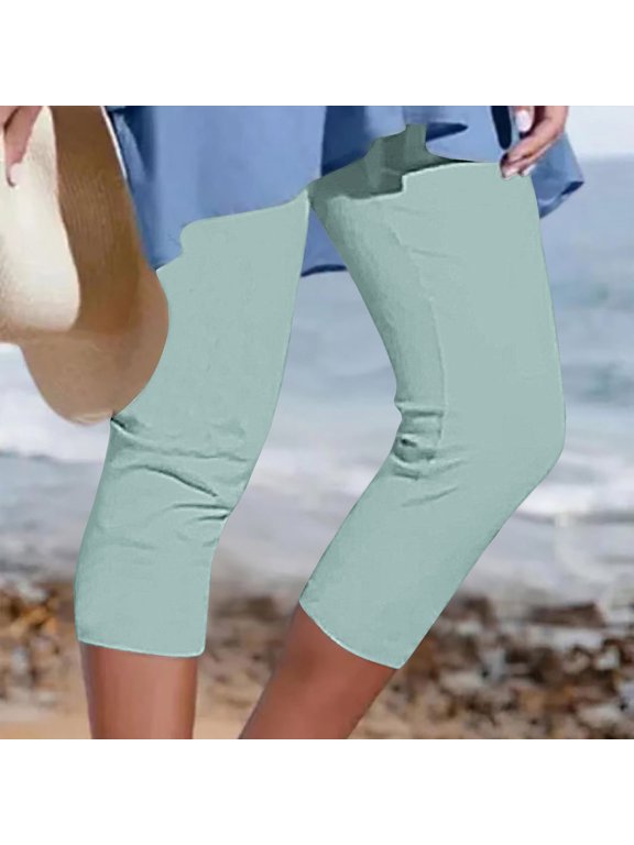 Plus Size Capri Leggings Women Tummy Control Knee Length Capri Leggings 202f Summer Cropped Pants Casual Solid Comfy Capris