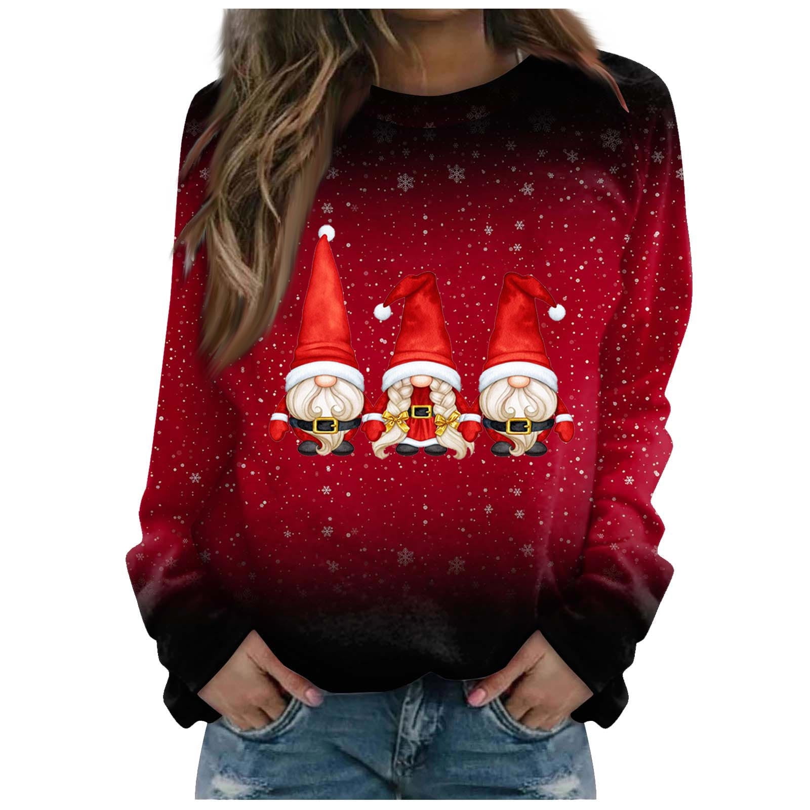 Hvyesh Plus Size Christmas Sweatshirts for Women Long Sleeve Xmas Graphic Sweatshirt Tops Ugly