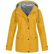 Hvyesh Plus Size Plus Size Jacket for Women Full Zip Jacket Windproof Waterproof Outdoor Jacket Casual Solid Jackets with Drawstring Zipper Hooded Raincoat With Pocket
