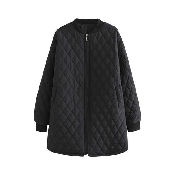Hvyesh Plus Size Women's Diamond Quilted Jackets Lightweight Casual Bomber Jacket Warm Winter Coats Full Zip Jackets with Pockets