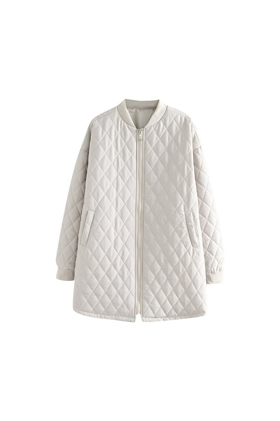 Plus Size Women's Diamond Quilted Jackets Lightweight Casual Bomber Jacket Warm Winter Coats Full Zip Jackets with Pockets