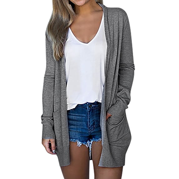 Hvyesh Plus Size Womens Plus Size Long Cardigan 2024 Fall Lightweight Long Sleeve Open Front Sweater with Pockets Solid Color Casual Soft Draped Duster
