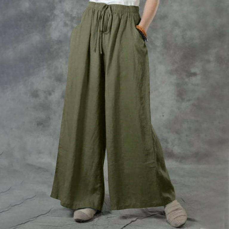 Hvyesh Plus Size Cotton Linen Capris Women Summer High Waist Loose Fit  Flowy Drawstring Casual Trousers Lightweight Beach Pants 