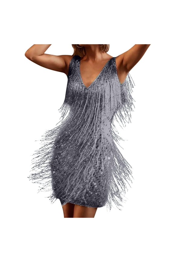 Plus Size Fringe Dresses for Women Tassel Cocktail Party Latin Bodycon Mini Dress V Neck Spaghetti Strap Backless Prom Short Dress