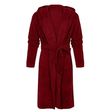 Hvyesh Plus Size Hooded Fleece Robe for Men Winter Plush Long Bathrobes Warm Shawl Collar Belt Sleepwear Pajamas Soft Bathrobes with Pockets