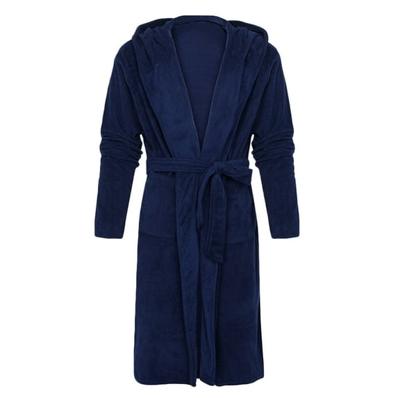 Hvyesh Plus Size Hooded Fleece Robe for Men Winter Plush Long Bathrobes Warm Shawl Collar Flannel Sleepwear Pajamas Soft Bathrobes