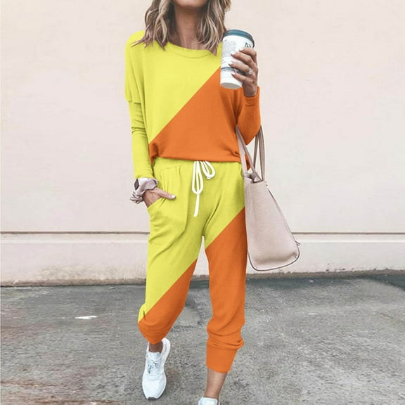Hvyesh Plus Size Lounge Sets for Women Color Block Two Piece Outfits Sweatsuits Sets Long Pant Loungewear Workout Athletic Tracksuits