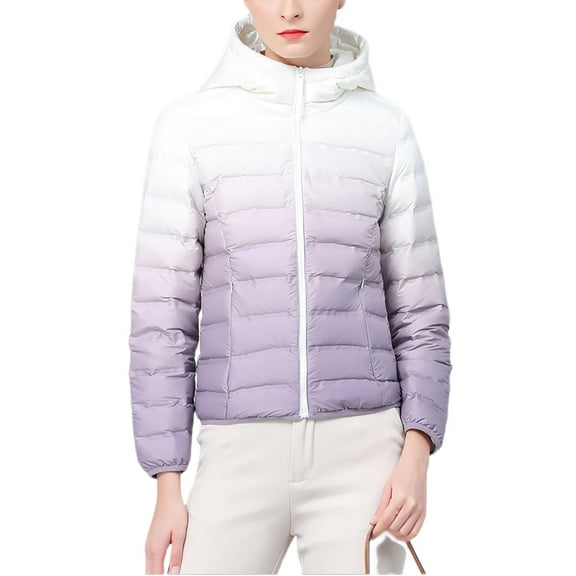 Hvyesh Plus Size Packable Puffer Jacket Women Gradient Down Coat Lightweight Full Zip Winter Coats Quilted Puffer Jackets