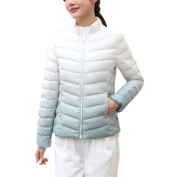 Hvyesh Plus Size Packable Puffer Jacket Women Gradient Down Coat Lightweight Full Zip Winter Coats Quilted Puffer Jackets